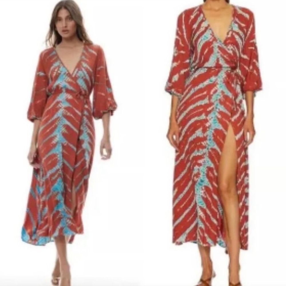 Young Fabulous & Broke Belle Midi Wrap Dress Mud Savannah V-Neck Size Medium